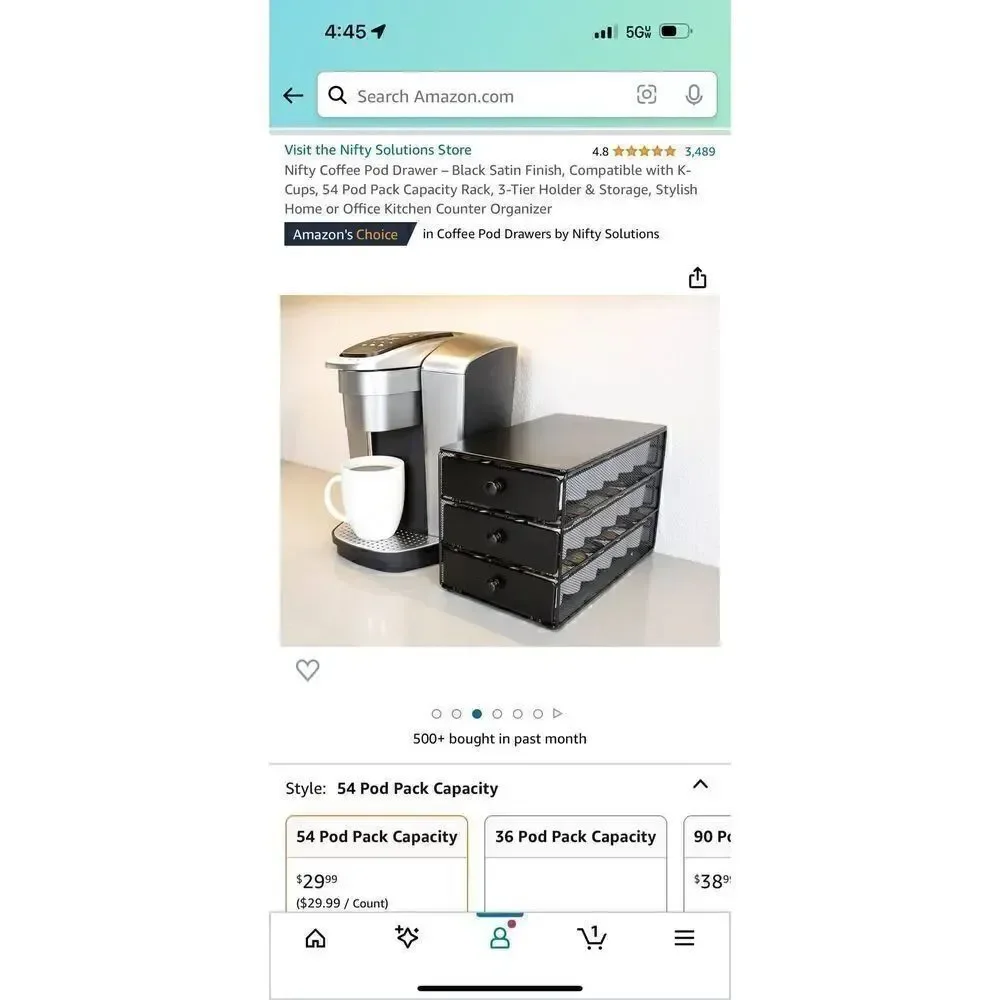 NWT Black Satin K-Cups, 54 Pod Coffee Pack Capacity Rack, 3-Tier Holder & Storag